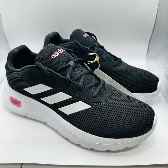 Size 10 - Adidas Women's Cloudfoam Comfy Running Shoes, Black/White/Pink (New) - Picture 2 of 7